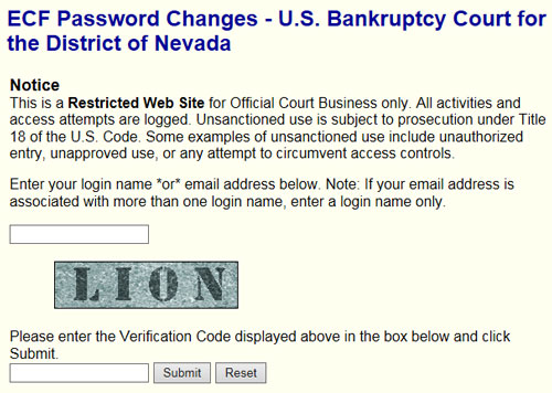 CM/ECF Password Submit Screen