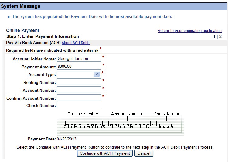 Option 1 - ACH Direct Payment