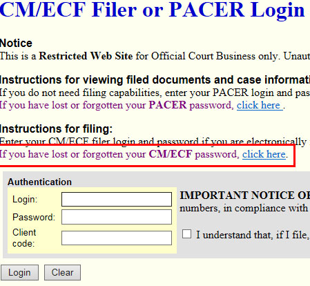 CM/ECF Password Reset Link