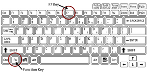 Image of the F7 and FN keys on a laptop keyboard. Click for a larger image.